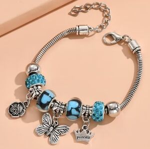 Elegant Spring Butterfly, Princess Charm Bracelet Witj Floral Resin Beads.